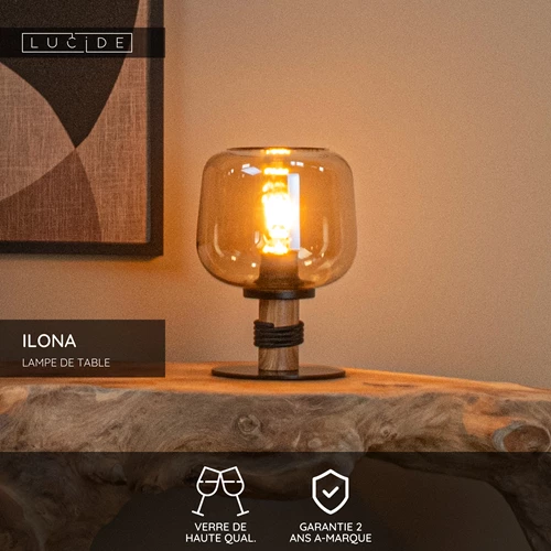 Lucide ILONA - Lampe de table - Ø 18 cm - 1xE27 - Ambre - USP